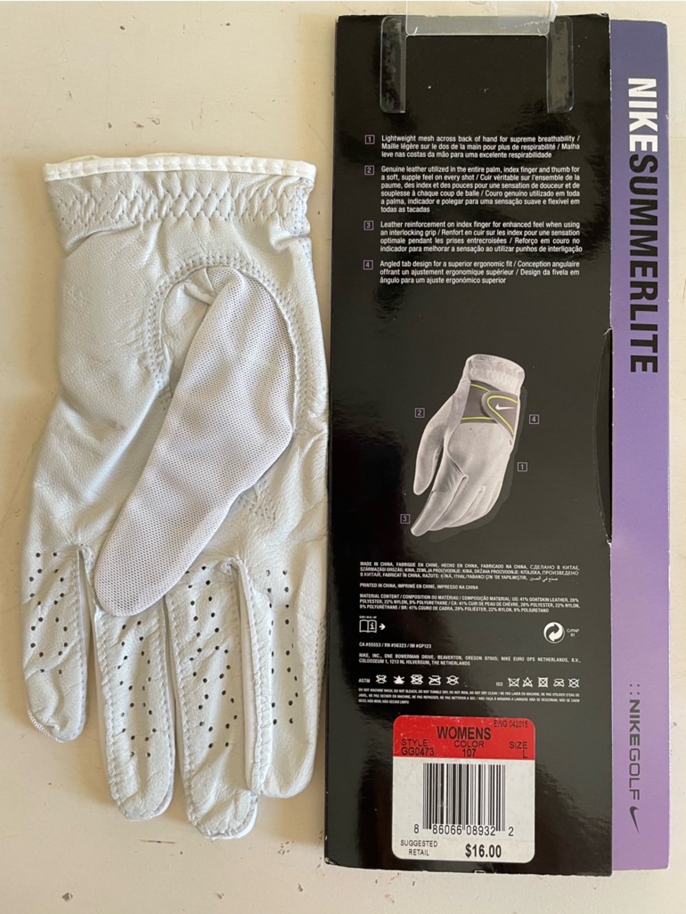 2 Nike Women’s Left Size Large 22 cm. Summerlite and Durafeel Golf Gloves New - Picture 6 of 12
